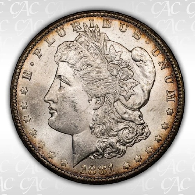1881-CC モルガン・ダラー、厳選未流通、CACG MS-62、オールドアルバム・トーニング