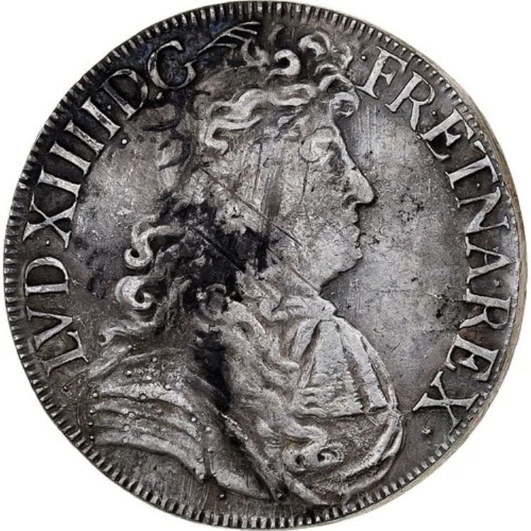 [#485964] フランス、ルイ 14 世、エキュ・ア・ラ・クラバテ、1683 年、バイヨンヌ、シルバー、VF