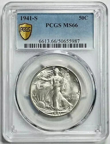 1941 S ウォーキング リバティ ハーフ ドル PCGS MS-66 ホワイト!