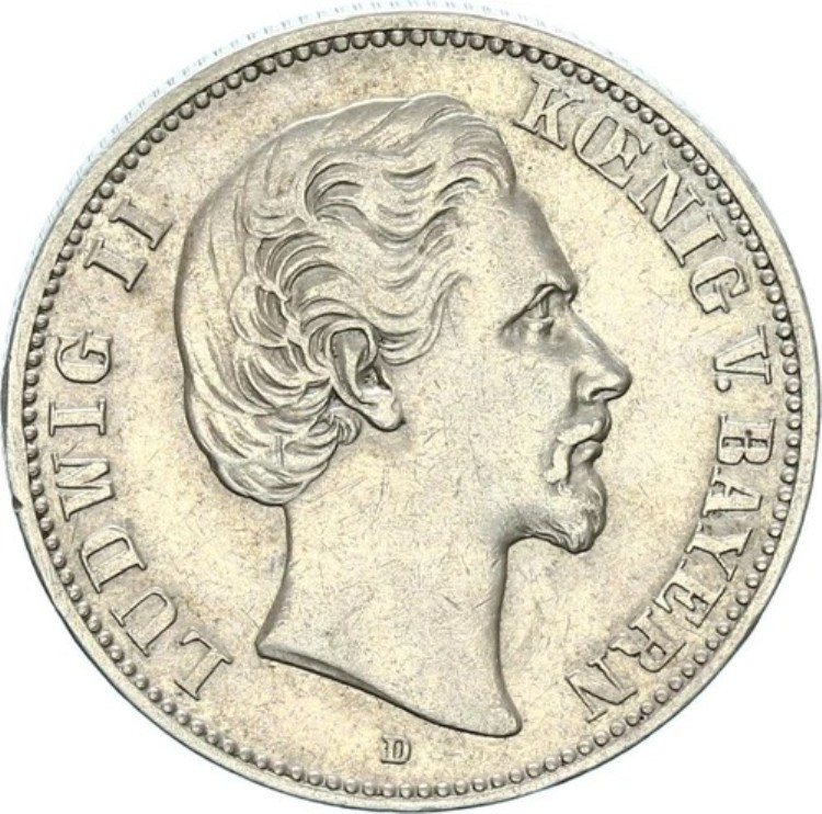バイエルン ルートヴィヒ2世 2マーク 1883 D シルバー VF+ J 41-｜WORLD RESOURCE【KING店】