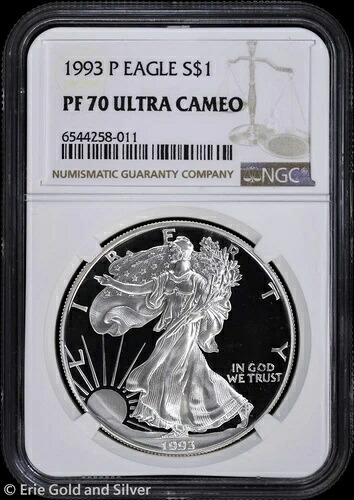 1993-P 1ドル プルーフ アメリカン シルバー イーグル NGC PF 70 UC | PR