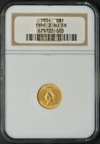 1854年 タイプ2 1ドル金貨 リバティ - NGC AU58 - 旧所有者 - ?COINGIANTS?｜WORLD RESOURCE【KING店】