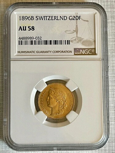 スイス 1896B 20フラン 金貨 AU58 SKU# 6645