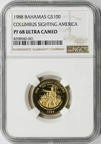 1988年 バハマ金貨 100ドル コロンブス目撃 アメリカ NGC PF68UCAM画像