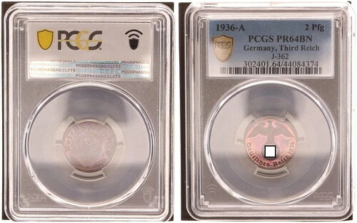 2 フェニッヒ 1936 A PCGS認定プルーフ PCGS PR64BN 94309