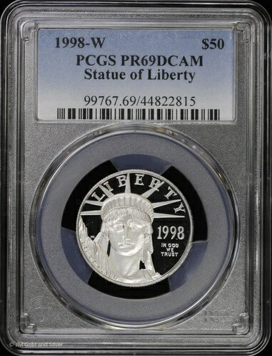 1998年 W $50 1/2オンス プルーフ プラチナ イーグル 自由の女神像 PCGS PR 69 DCAM