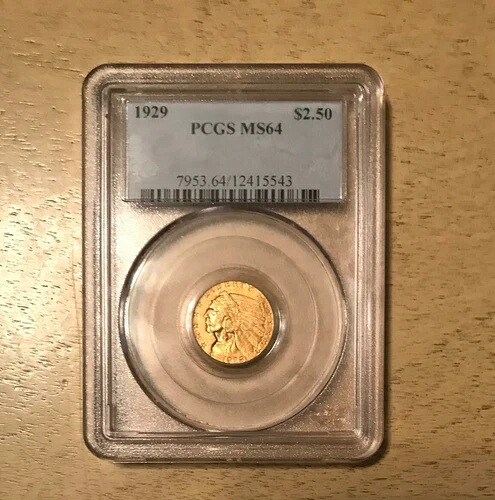 1929 年 P $2.5 インディアン ヘッド ゴールド クォーター イーグル PCGS MS64 高光沢の美しさ!!