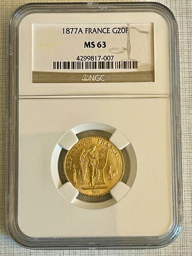 フランス 1877A 20フラン金貨 NGC MS63 SKU# 4348