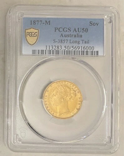 1877年-M オーストラリア ビクトリア州 ヤングヘッド/セントジョージ ゴールドソブリン金貨-S-3857 ロングテール
