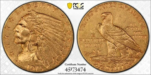 1915年 2.5ドル インディアンヘッドクォーターイーグルゴールド PCGS MS61 CAC (D209)