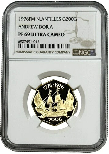 1976年 FM オランダ領アンティル諸島 金貨 200 ギルデン アンドリュー・ドリア 0.23オンス コイン NGC PF 69 UC