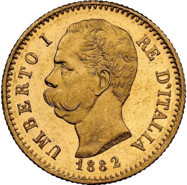 イタリア：ウンベルト1世 金貨 20リラ 1882-R NGC MS-63 プルーフ品！ローマ造幣局発行 超美品！｜WORLD RESOURCE【KING店】