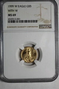 1999-W 5ドル金イーグル NGC MS-69 未完成プルーフダイス #001｜WORLD RESOURCE【KING店】