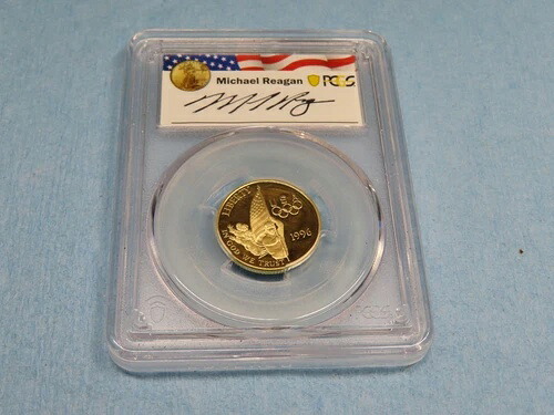 1996 W PCGS PR69DCAM 米国造幣局旗手5ドル金貨 マイケル・レーガン大統領直筆サイン入り|WORLD RESOURCE【KING店】