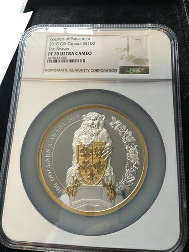 2018年 ビーバー; (10.02) Tr. オンス 99.99 銀貨 $100 NGC PF-70 UC ギルト｜WORLD RESOURCE【KING店】