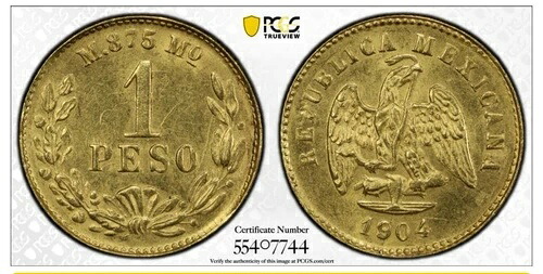 1904年 メキシコ金貨 1ペソ KM-410.5 PCGS MS62｜WORLD RESOURCE【KING店】 716,100円
