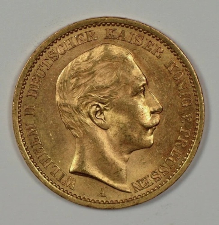 1906年ドイツ 20マルク・ヴィルヘルム2世金貨（ベルリン造幣局発行）｜WORLD RESOURCE【KING店】 323,730円