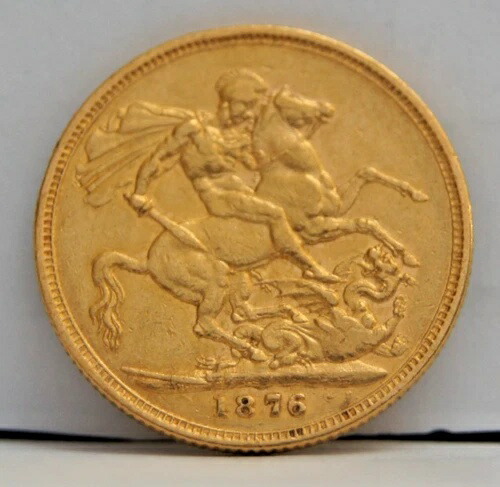 希少な1876年ビクトリア・ヤングヘッド金貨ソブリン・セントジョージ・リバース・メルボルン造幣局