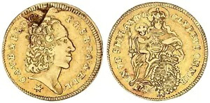 バイエルン 1/4 カロリン 1726 カール・アルベルト (1726-1745) VF、プランシェ・フォルト 124978 406,890円