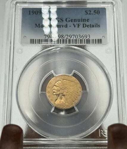 1909年 2.50ドル インディアンヘッド ゴールド クォーターイーグル - PCGS 正規品 - VF 詳細