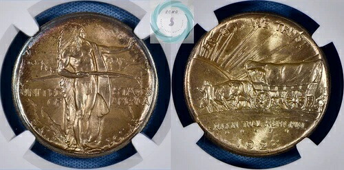 1928年 オレゴントレイル 50セント NGC MS67 - 光沢があり、豊かな目を引く色調