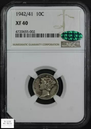 1942/1 オーバーデート マーキュリー シルバー ダイム 10C NGC XF 40 CAC