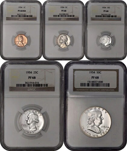 1954 年米国プルーフ セット 1 セント - 50 セント - すべて NGC PF68 (PR68) 品質セット! 330,660円