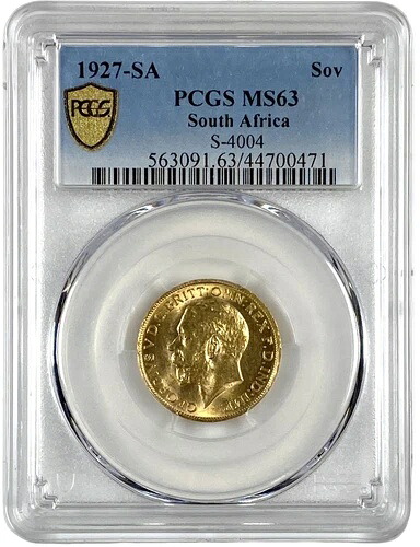 1927年南アフリカソブリン金貨 プレトリア造幣局 PCGS MS 63