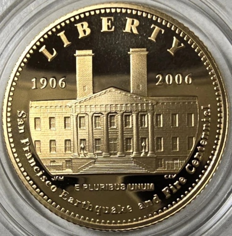 2006年 S リバティ サンフランシスコ 100 周年記念プルーフ 5 ドル金貨 米国造幣局