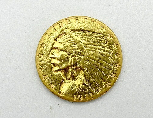 本物の2 1/2ドル金貨インディアンヘッド1911年米国コイン900番台AU循環