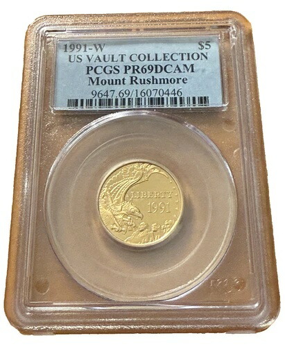 米国 1991 W 金貨 5ドル PCGS PR69DCAM ラシュモア山