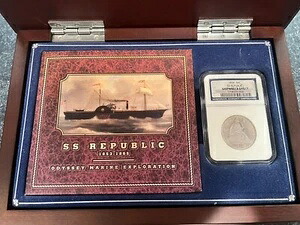 1858年創業の有名なSSリパブリックNGC難破船効果50セントリバティ着席ボックス付きCOA付き