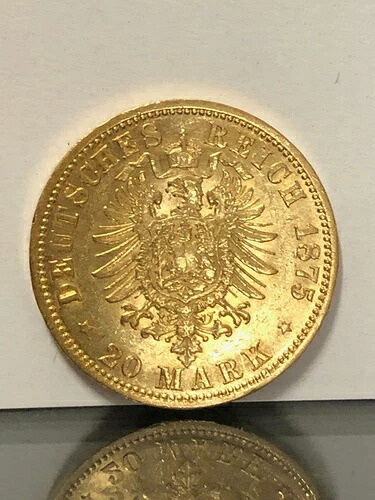 1875-A - ドイツ諸州 - プロイセン - 20マルク金貨 - 0.2305 AGW - 非常に古い