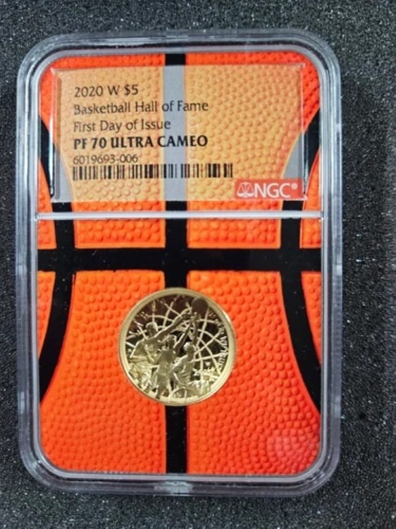 ?? 2020-W $5 バスケットボール殿堂ゴールドプルーフコイン NGC PF70 ER バスケットボールコア