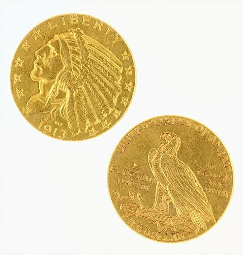 5ドル ハーフイーグル インディアンヘッド AU 原金 1933年以前（ランダム年）