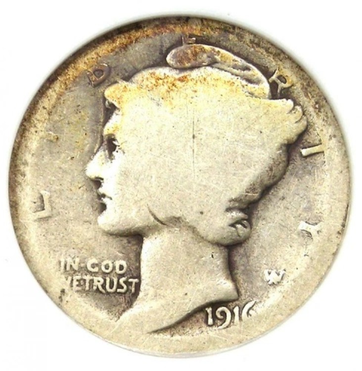 1916-D マーキュリー ダイム 10C コイン - ANACS AG3 認定 - 希少なキー日付!｜WORLD RESOURCE【KING店】