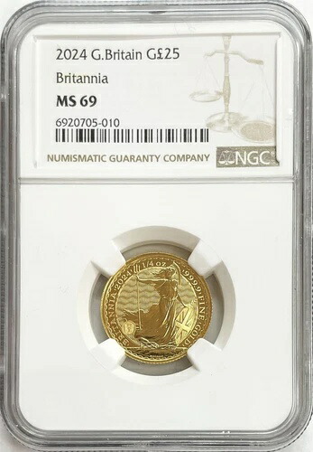 2024年 英国 25ポンド 1/4オンス ブリタニア金貨 NGC ミント ステート 69
