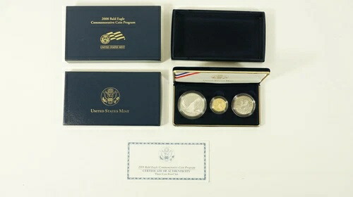 2008年 ハクトウワシ 3枚プルーフ記念コインセット（5ドル金貨・銀貨 OGP付き）