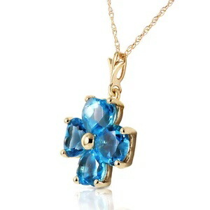 14K 純金ネックレス、天然ブルートパーズ付き