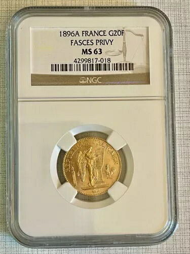 フランス 1896A ファスケス・プリヴィ 20フラン金貨 NGC MS63 SKU# 4334