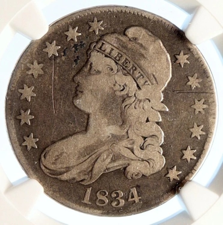 1834年 アメリカ合衆国 キャップド リバティ バスト ハーフドル オールド シルバー US コイン NGC i95571