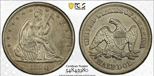 1858年 S 50セント 自由の女神像 PCGS 高AU詳細 ~ 希少なサンフランシスコ産 ~ ZA153|WORLD RESOURCE【KING店】