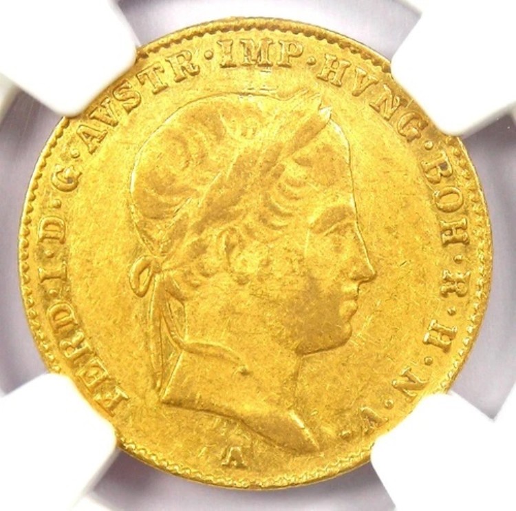 1844 年 オーストリア フェルディナンド 1 世 金ドゥカット コイン 1D - NGC AU53 認定 - 希少コイン!｜WORLD RESOURCE【KING店】