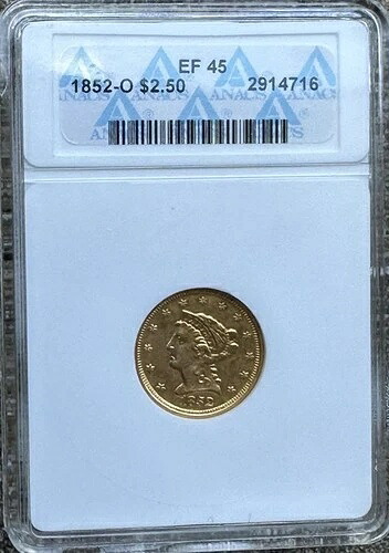 1852-O 2.50ドル リバティ金貨、希少セミキー日付、ANACS XF45 EF45|WORLD RESOURCE【KING店】