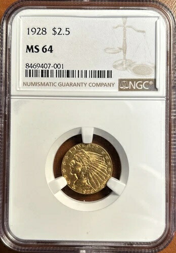 1928年製 アメリカ製 インディアンヘッド 2.5ドル金貨 NGCグレード MS64 BUブリリアント 未流通|WORLD RESOURCE【KING店】