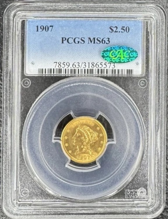 1907年 2.5ドル リバティヘッド ゴールド クォーターイーグル PCGS MS63 CAC ??非常に美しい外観??｜WORLD RESOURCE【KING店】 309,870円