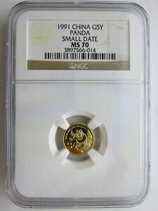 1991年 1/20オンス 中国金貨 パンダ NGC MS70 小型日付 5元 中国コイン|WORLD RESOURCE【KING店】