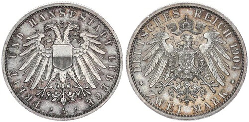エンパイア ハンセシュタット リューベック 2 マーク 1904 a F.St、軽量パティナ 98743｜WORLD RESOURCE【KING店】