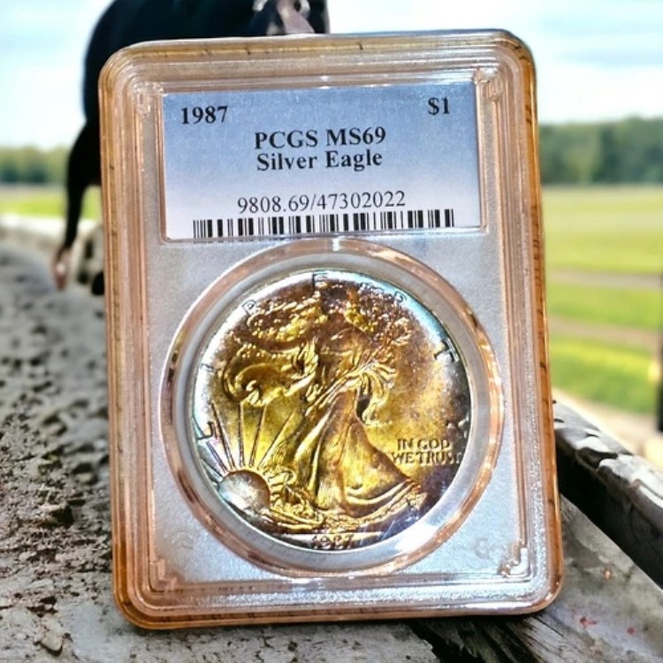 ?? モンスター レインボー トナー* 1987 アメリカン シルバー イーグル ms69 pcgs .999fs ASE ??