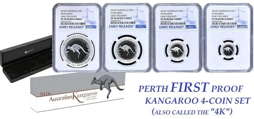 2016年 オーストラリア レッドカンガルー シルバー プルーフ コイン 4枚セット NGC PF 70 1 1/2 1/4 1/10 オンス